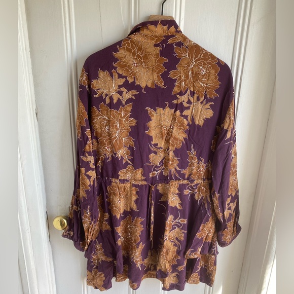 Free People shake It Floral Burgundy Ruffle Boho Tie Pullover Mini Dress… - Picture 3 of 13